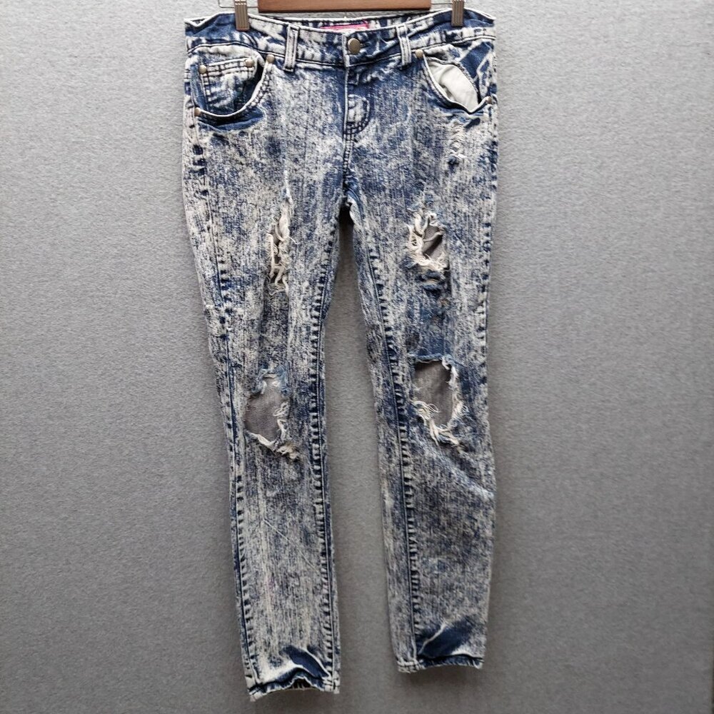 Womens Acid Wash Distressed Skinny Jeans Size 7 By Wishful In Cotton/Spandex Den
